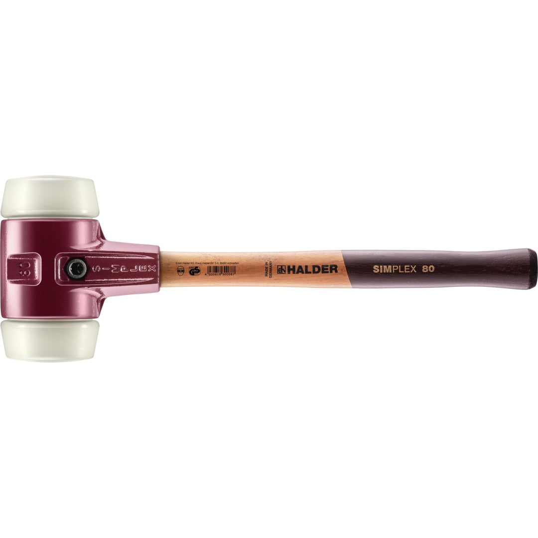 SIMPLEX-Schonhammer, Nylon; mit Tempergussgehäuse und hochwertigem Holzstiel | D=80 mm | 3008.080 Ø=