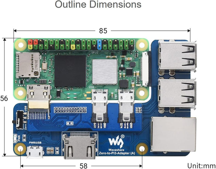 Waveshare Pi Zero auf Raspberry Pi 3 Model B/B+ Adapter, Onboard 4-CH USB Port, 100M Ethernet Port u
