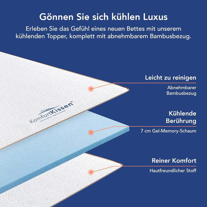 MKS.® Gel-Memory-Schaum Topper 80x200 cm H3, 7 cm Matratzentopper, atmungsaktive Komfortauflage mit