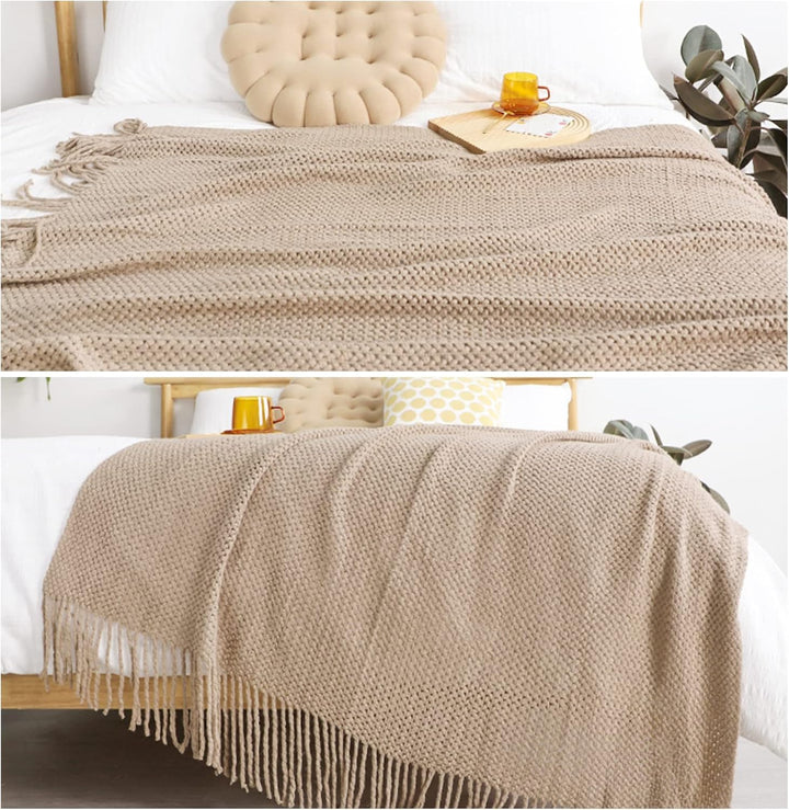 LumiSyne Strickdecke Mit Quaste Atmungsaktiv Zellulare Decke Nordisch Stil Weich Kuscheldecke Überwu