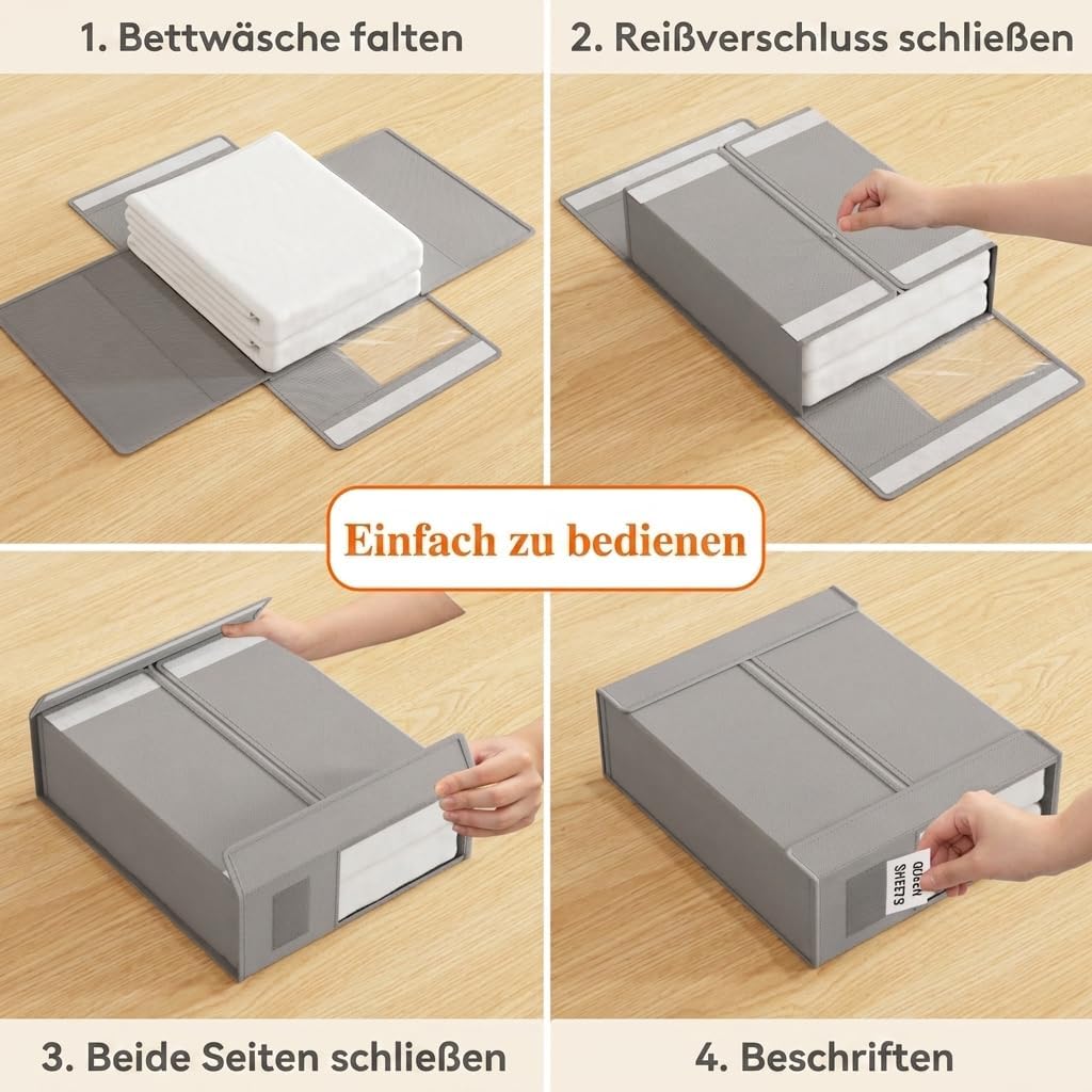 Lifewit 4 Stück Bettlakenbeutel, Faltbarer Bettwäsche-Organizer für Bettlaken mit Klarsichtfenster,