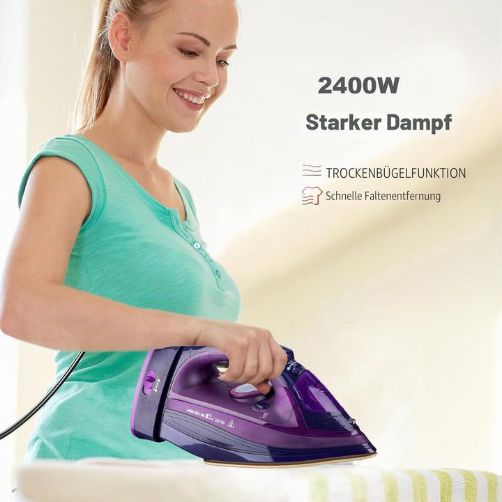 Bügeleisen, 2400W Dampfbügeleisen Kabelloses Dampf Bügeleisen mit Keramiksohle Dampfbügeleisen mit V