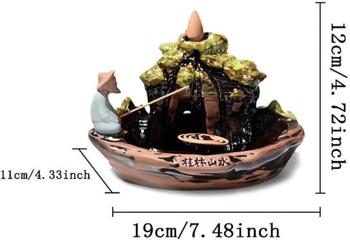 YYW Guilin Landschaft Räucherstäbchen Halter mit 10PCs Rückfluss Räucherkegel, Asien Keramik Räucher