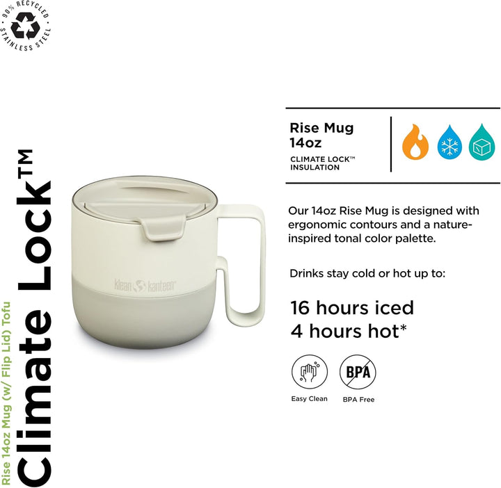 KleanKanteen RiseMug mit Flip Lid in der Farbe: Tofu, 414ml, aus Edelstahl hergestellt, spülmaschine