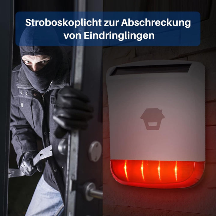 Chuango SPS-260 - solarbetriebene Aussensirene, Einbruchalarm, rot blinkendes Stroboskoplicht, 110 d