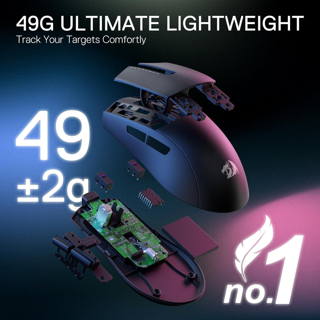 Redragon M916 PRO 3-Modus Wireless Gaming Maus, Hyperschnelle 4K Polling Rate, 49G Ultra-Leicht 26K