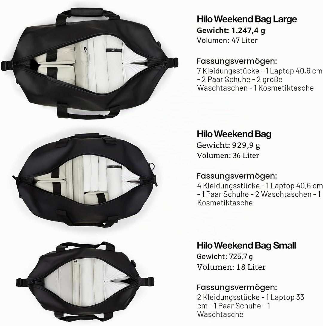 RAINS Hilo Weekend Bag Small - wasserdichte Reisetasche Schwarz, Schwarz