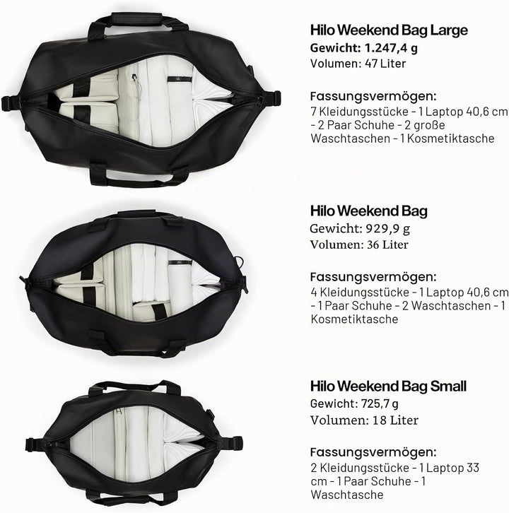 RAINS Hilo Weekend Bag Small - wasserdichte Reisetasche Schwarz, Schwarz