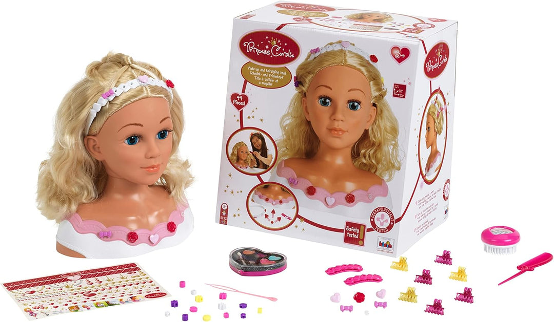 Theo Klein 5242 Schmink- u. Frisierkopf Rose| Mit Haarschmuck und Kosmetik | Spielzeug für Kinder ab