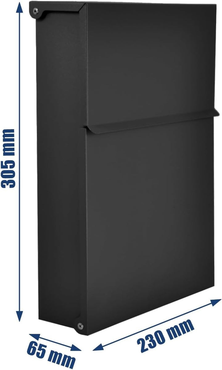 Designer Briefkasten Wandbriefkasten Postkasten ohne Zeitungsfach Schwarz Matt RAL 9017 Mini 30x23 c