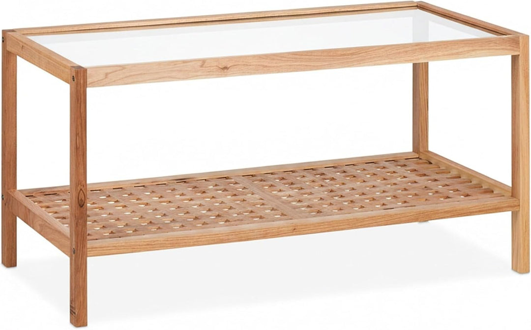 Relaxdays Beistelltisch, Wohnzimmertisch mit Glasablage, HBT 40x80x40 cm, Ablagetisch Walnussholz, K