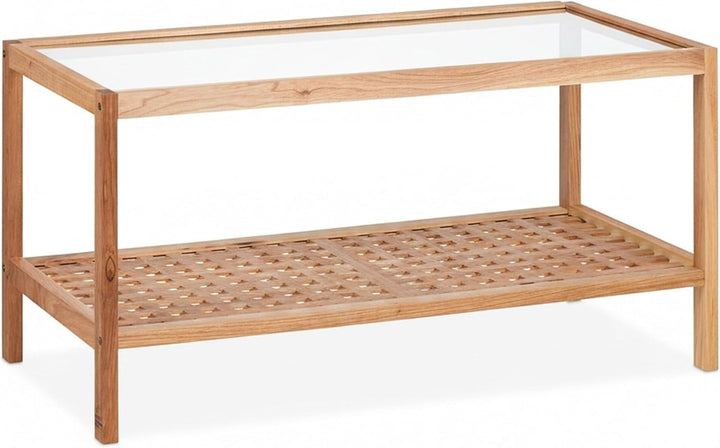 Relaxdays Beistelltisch, Wohnzimmertisch mit Glasablage, HBT 40x80x40 cm, Ablagetisch Walnussholz, K