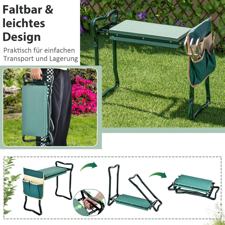 COSTWAY 2 in 1 Kniebank für Gartenarbeit, Gartenhocker klappbar, Garten Arbeitshocker mit EVE-Polste