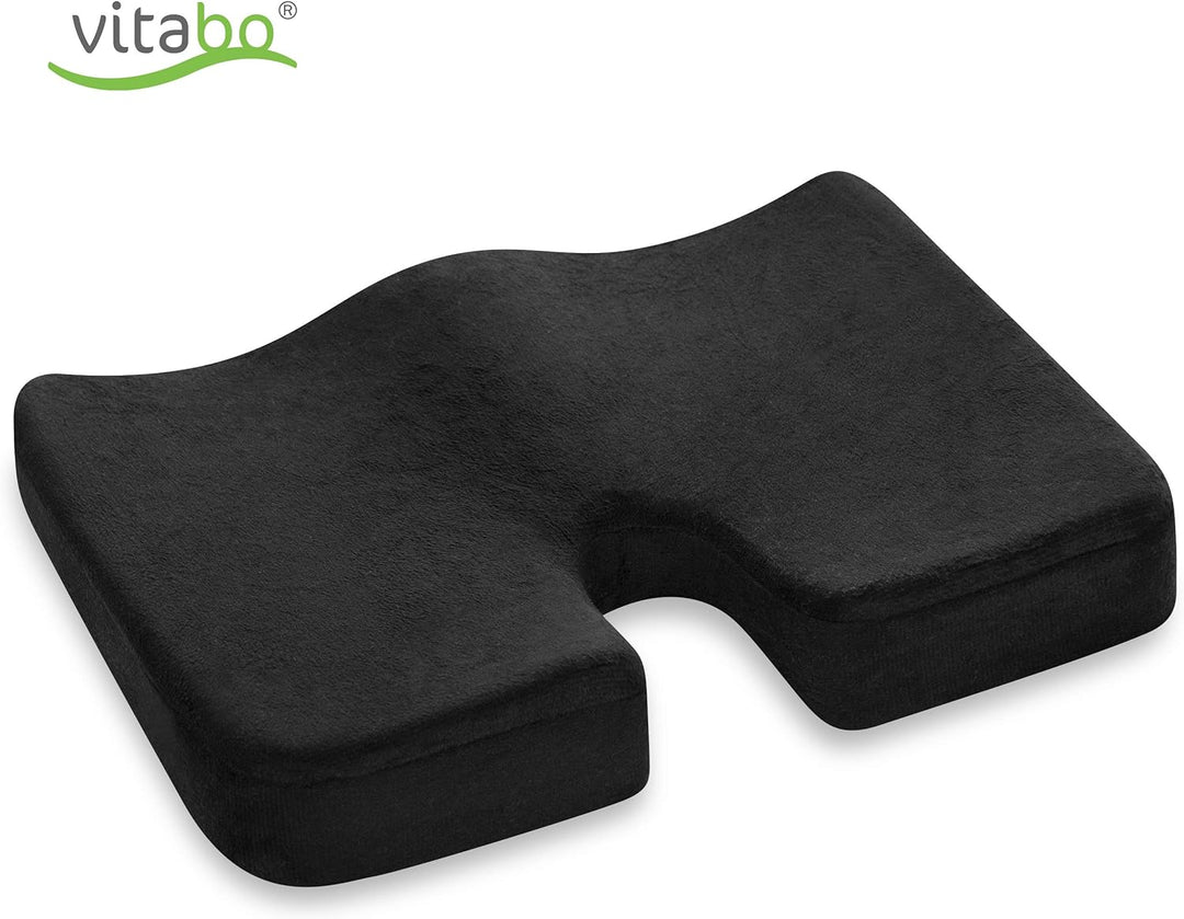 Vitabo ergonomisch geformtes Sitzkissen, Steissbein-Kissen mit extra Dicker Gel-Schicht (Schwarz), S