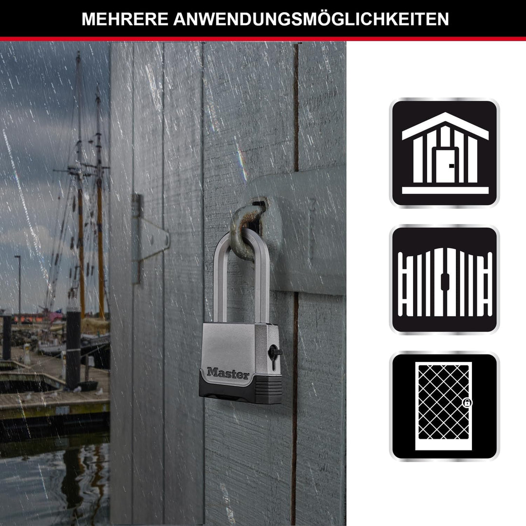 MASTER LOCK Hochleistungsvorhängeschloss [Schlüssel + Zahlenkombination] [Zinkgehäuse] [Aussenbereic