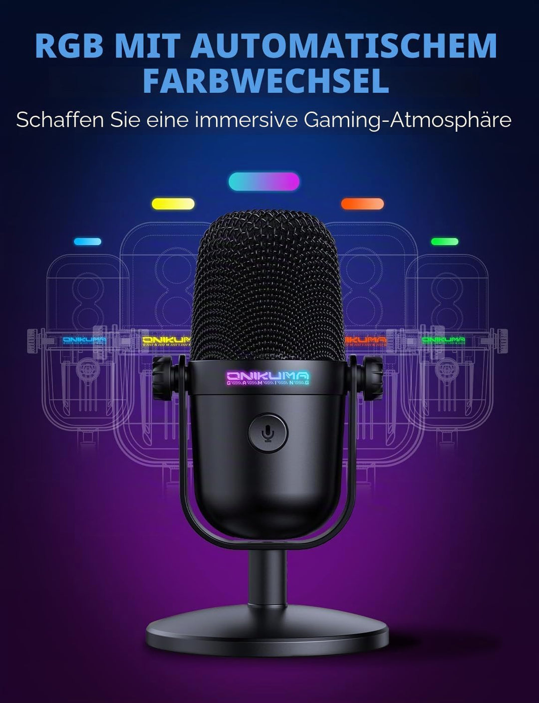 Gaming-Mikrofon mit Geräuschunterdrückung & Stummschalttaste, USB-Kondensatormikrofon für Streaming/
