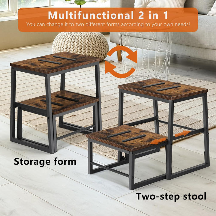 LIANTRAL 2 in 1 Tritthocker für Erwachsene Kinder, 2 Stufen hölzerner Hocker mit 160 kg Tragkraft, M