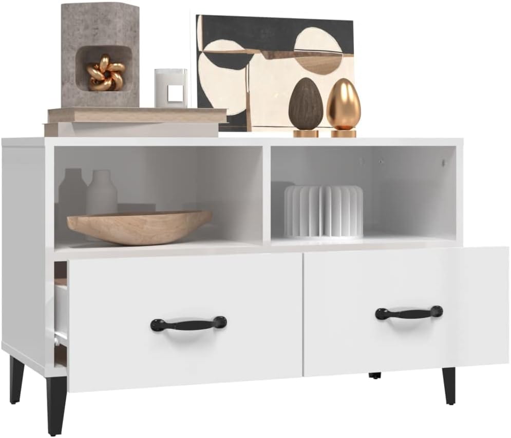 homiuse TV-Schrank TV Lowboard Hochglanz-Weiss 80x36x50 cm Holzwerkstoff TV Tisch TV Board Fernsehsc