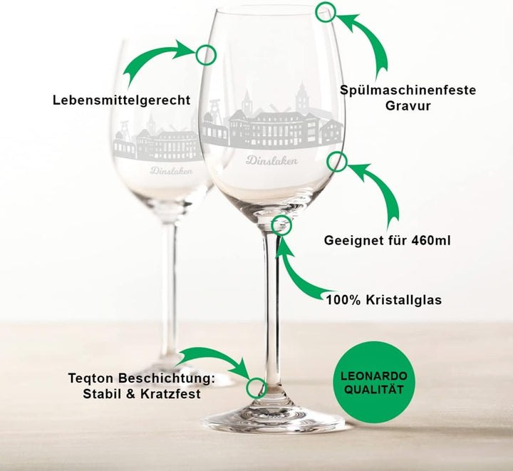 GRAVURZEILE Leonardo Weingläser - Skyline Dinslaken Design im Set - Hochwertige Laser-Gravur - schön