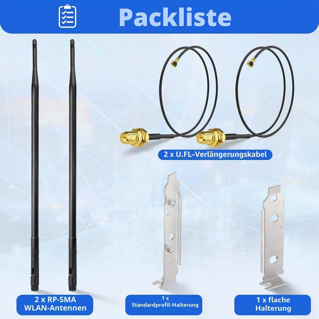 Superbat WLAN Antenne 8dBi 2.4GHz 5.8GHz Dualband RP-SMA Stecker & 25cm U.FL MHF4 auf RPSMA Buchse K