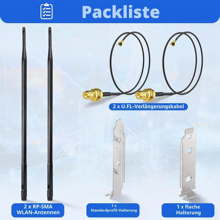 Superbat WLAN Antenne 8dBi 2.4GHz 5.8GHz Dualband RP-SMA Stecker & 25cm U.FL MHF4 auf RPSMA Buchse K