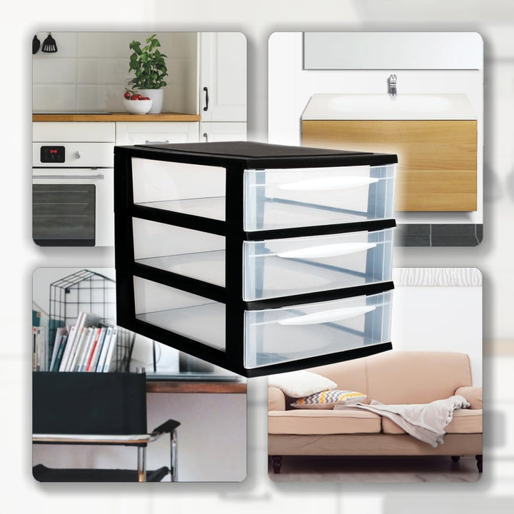 Schubladenbox A4 Schubladenschrank Kunststoff Schreibtisch Organizer mit 3 transparenten Schubladen