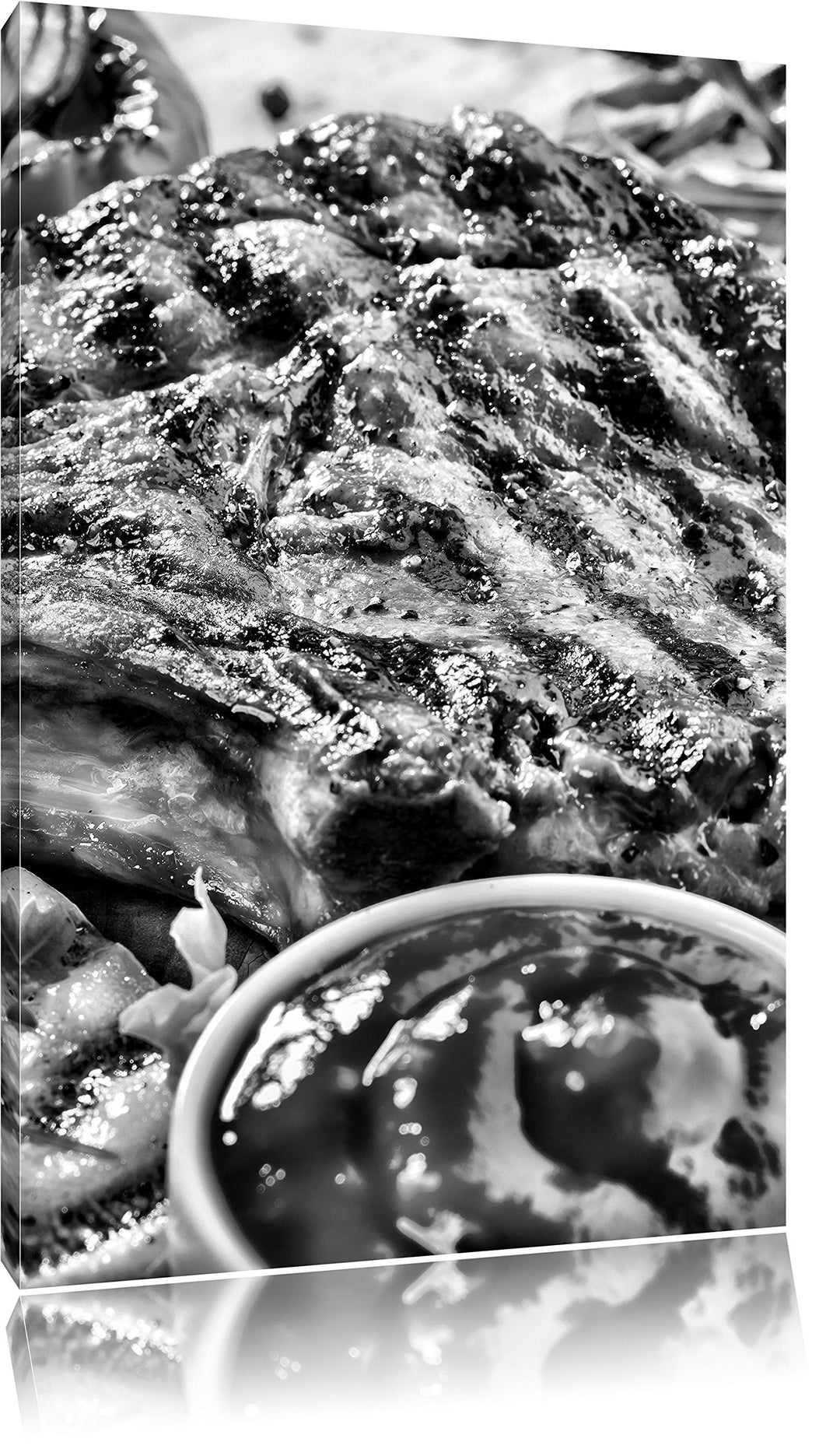 Pixxprint Monocrome, Gegrilltes Steak, Format: 100x70 auf Leinwand, 100x70