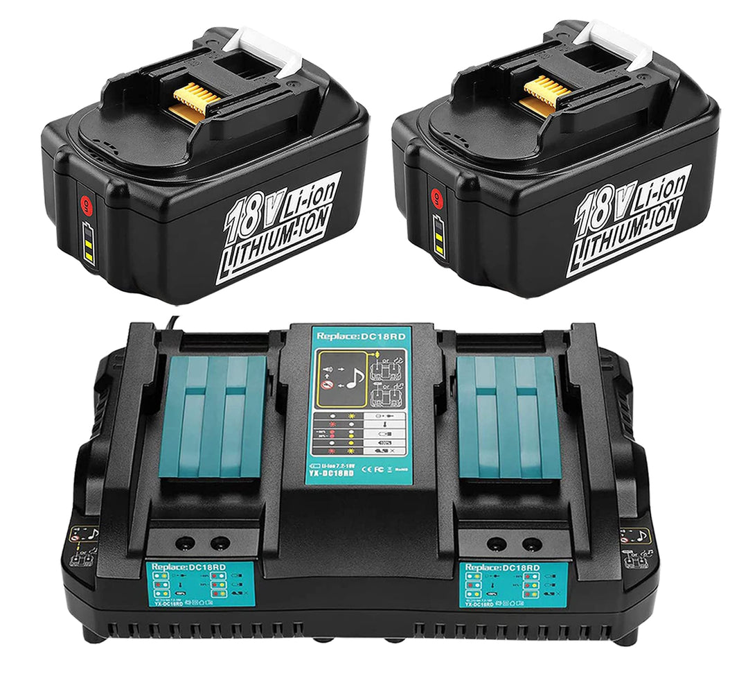 2 X BL1850B 18 V 5 Ah-Batterien mit 4A Dual Port Ladegerät DC18RD für Makita 7.2V ~ 18V BL1815 BL183
