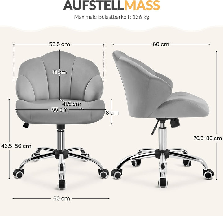 Yaheetech Bürostuhl Ergonomisch Schreibtischstuhl höhenverstellbar Drehstuhl, Bürosessel in Muschelf