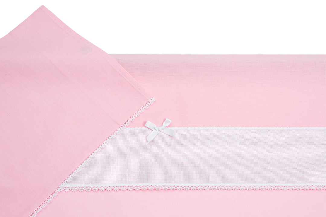 Filet - Bettwäsche-Set für Kinderwagen, 3-teilig, einfarbig, Rosa, 1 Spannbettlaken, 1 Oberlaken mit