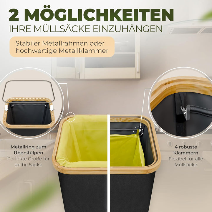 Gelber Sack Ständer stabil inkl. waschbare Innentasche - Gelber Sack Behälter 80L mit Deckel und Rei