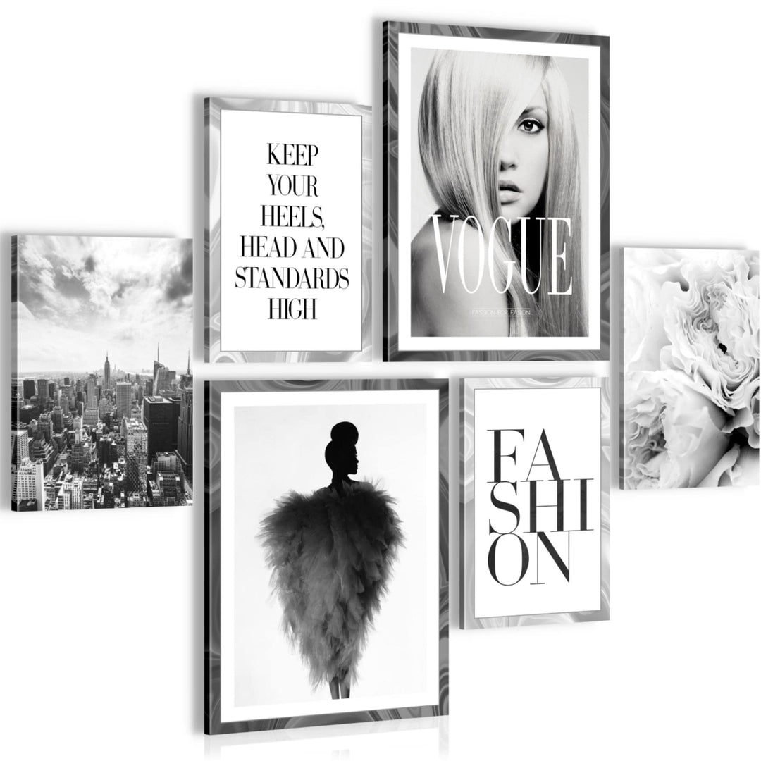 Novart Wandbilder Set Coco Fashion Schwarz Weiss - KEIN EXTRA RAHMEN BENÖTIGT - Modern Deko - Wohnzi