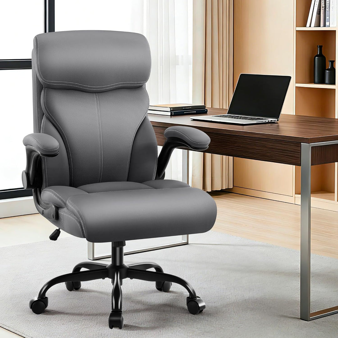 Chefsessel aus PU-Kunstleder, Bürostuhl Ergonomisch mit Verstellbaren Armlehnen und Hoher Rückenlehn
