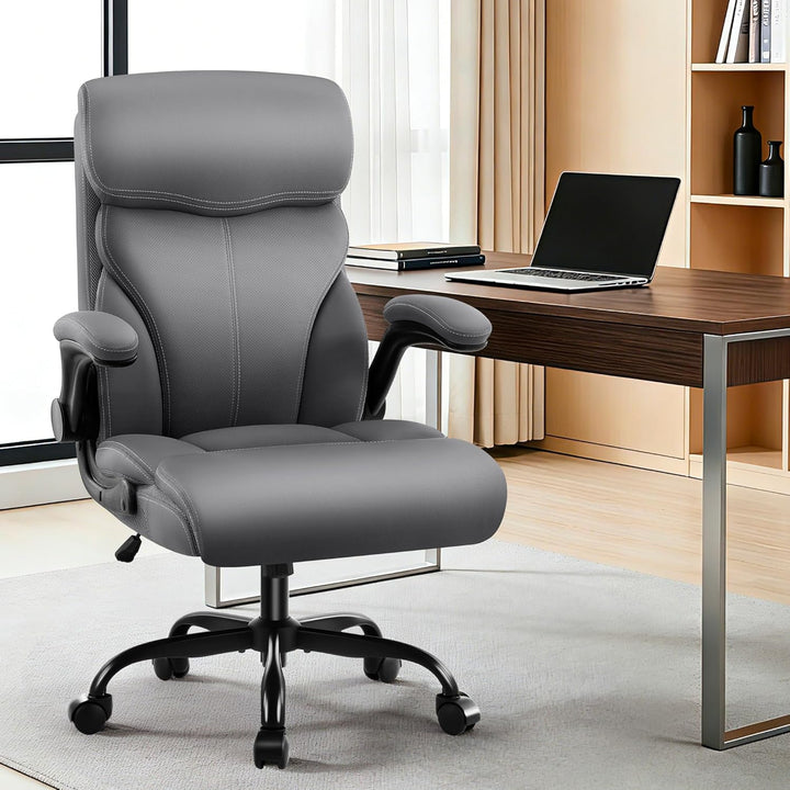 Chefsessel aus PU-Kunstleder, Bürostuhl Ergonomisch mit Verstellbaren Armlehnen und Hoher Rückenlehn