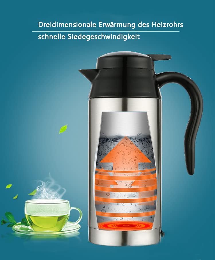 Wasserkocher 12V, 600ml 120W Auto Edelstahl Wasserkocher,für Fernverkehr Autofahrt Camping im Freien