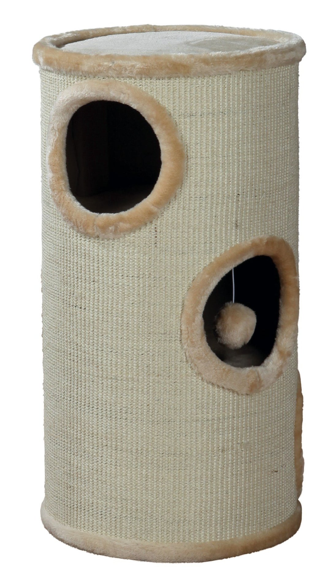 TRIXIE Kratztonne für Katzen Samuel 70 cm in natur/beige – dreistöckige Katzentonne mit gepolsterter