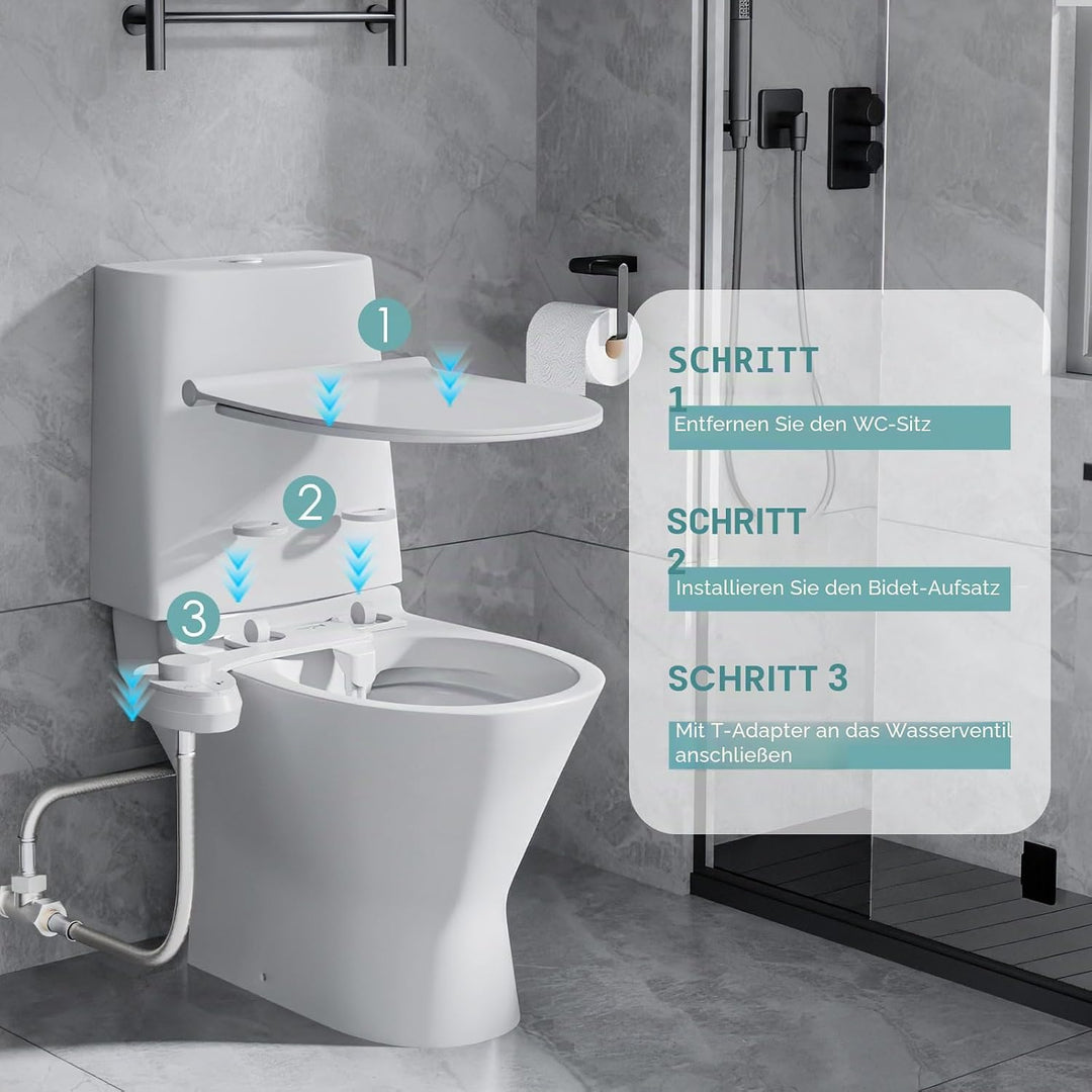 Bidet Aufsatz für Toilette, Nicht Elektrisches Kaltwasser-Bidet mit Einziehbaren Doppel Selbstreinig