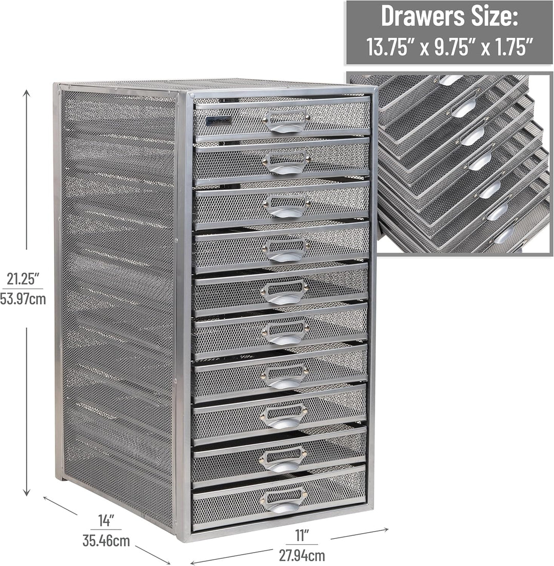 Mind Reader Mesh Desk Aufbewahrungs-Organizer, robust, vielseitig einsetzbar, Metall, Silber 10 Schu