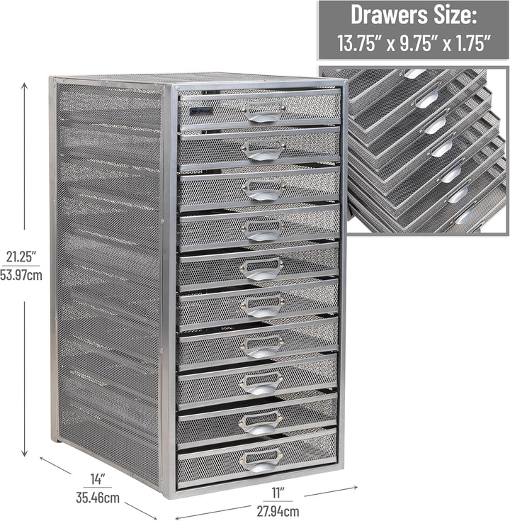 Mind Reader Mesh Desk Aufbewahrungs-Organizer, robust, vielseitig einsetzbar, Metall, Silber 10 Schu