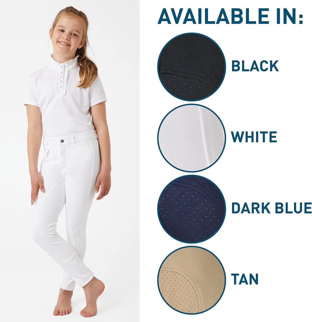 HORZE Kinder Reithose Active, Vollbesatz Reithose Mädchen mit Silikon Pfauenblau 140, Pfauenblau 140
