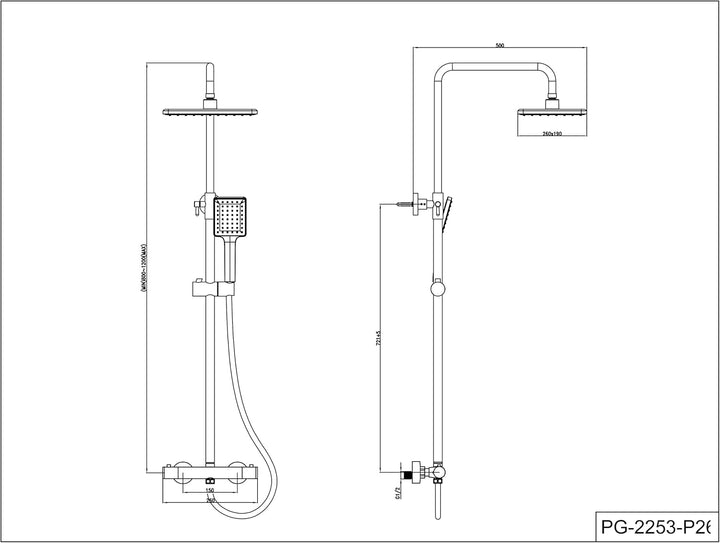 YOOZENA Duscharmatur Komplettset,Duscharmatur mit Thermostat,Regendusche mit armatur, Duschsystem,fü