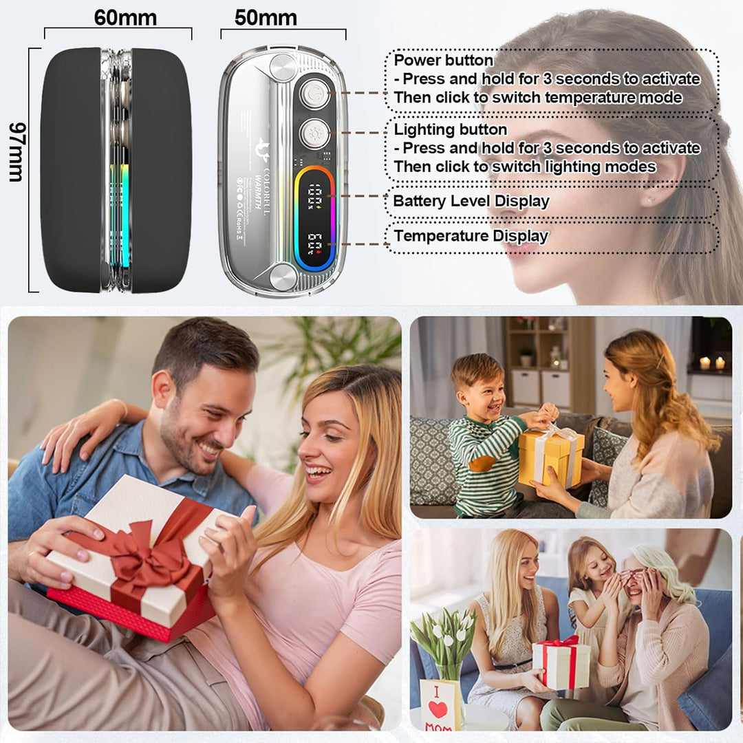 Handwärmer Elektrisch, Beheizbare Taschenwärmer Wiederverwendbar, Tragbarer Hand Warmer, 4 Heizmodi,