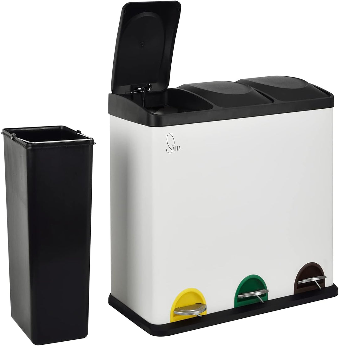 SVITA TC3X20 Treteimer 60 Liter 3x20L dreifach XXL Abfalleimer 3er-Mülleimer Mülltrennung Küchen-Eim
