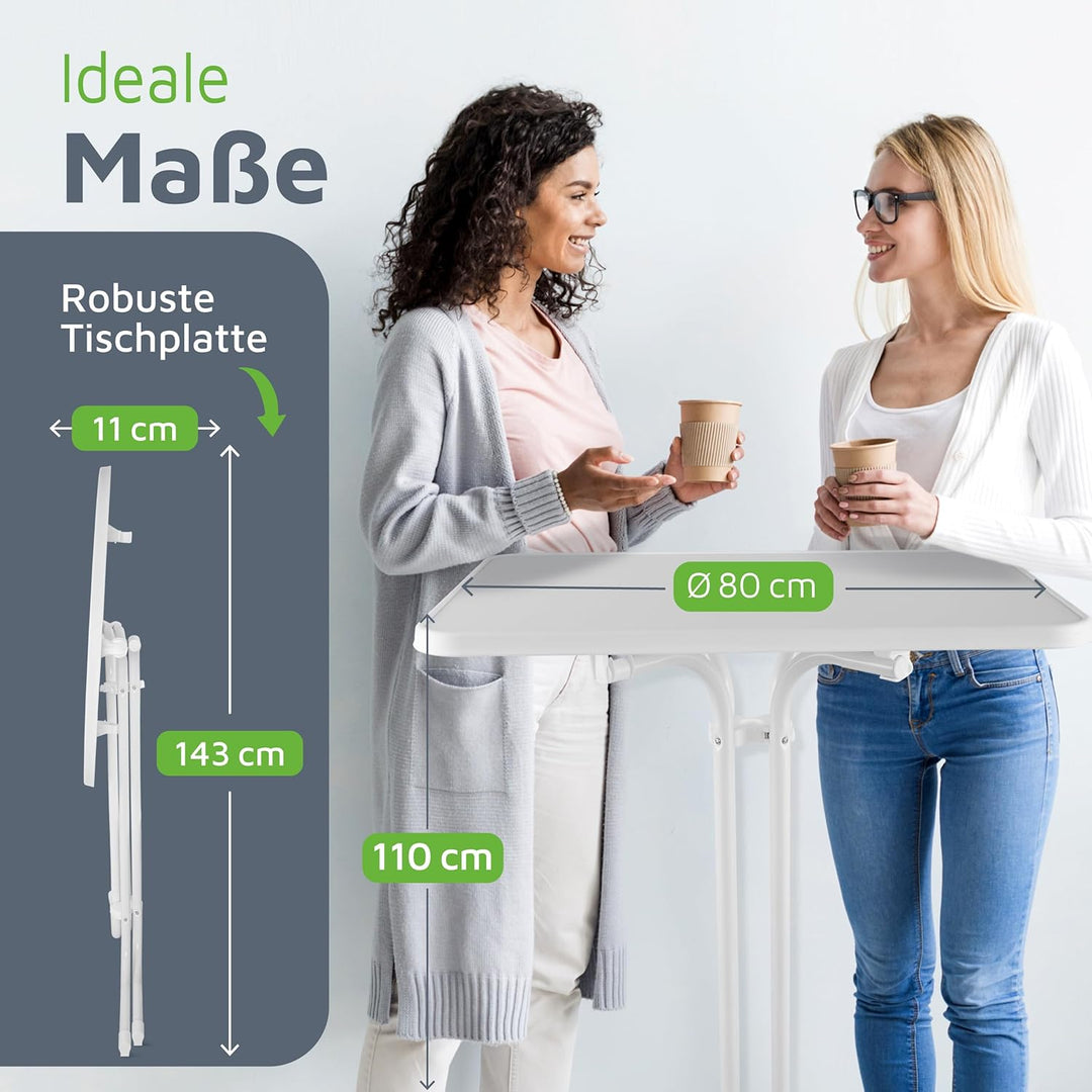 BeFair Stehtisch Klappbar Weiss Rechteckig 60 x 80 cm Ela - Stabiler Partytisch in Höhe 110 cm mit 4