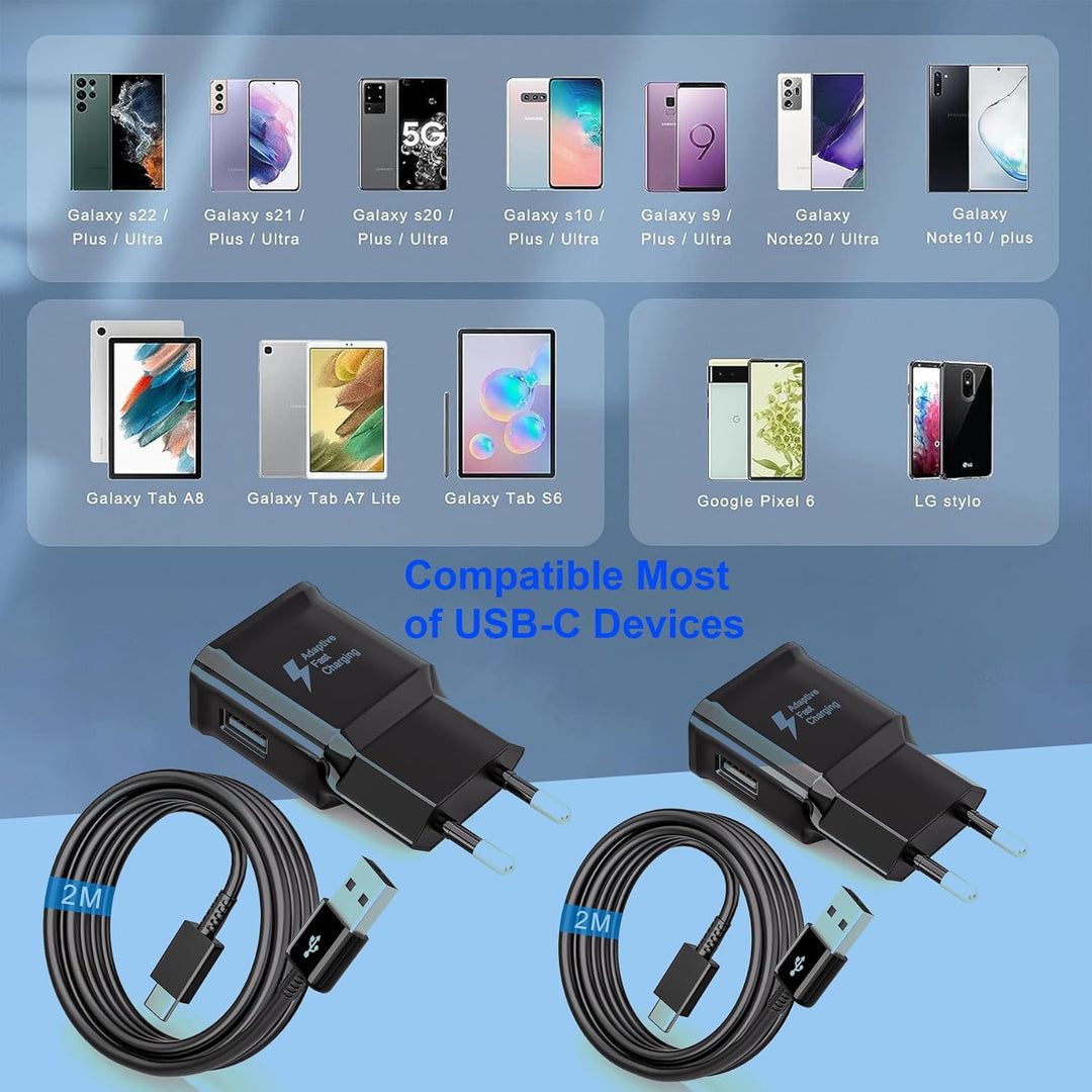 2er-Pack USB Ladegerät, Schnellladegerät mit 2M Ladekabel,Typ C Handy Netzteil Adapter für Samsung G