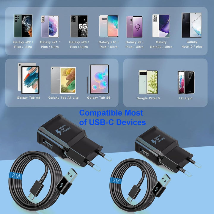 2er-Pack USB Ladegerät, Schnellladegerät mit 2M Ladekabel,Typ C Handy Netzteil Adapter für Samsung G
