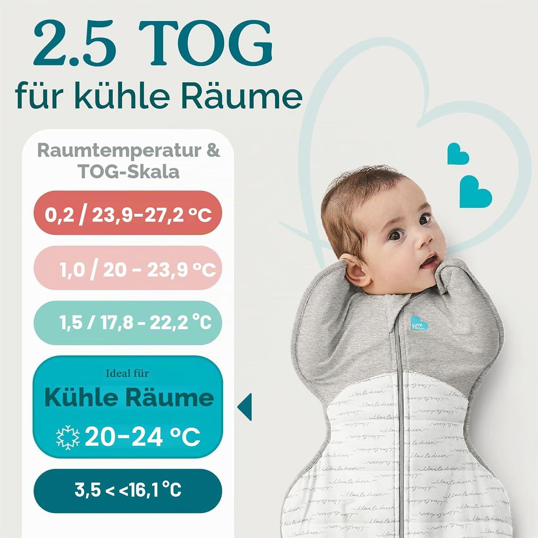 Love To Dream Übergang Pucksack Lite, Baby Schlafsack, Ideal für warme Temperaturen 24-27°C, Arme ho
