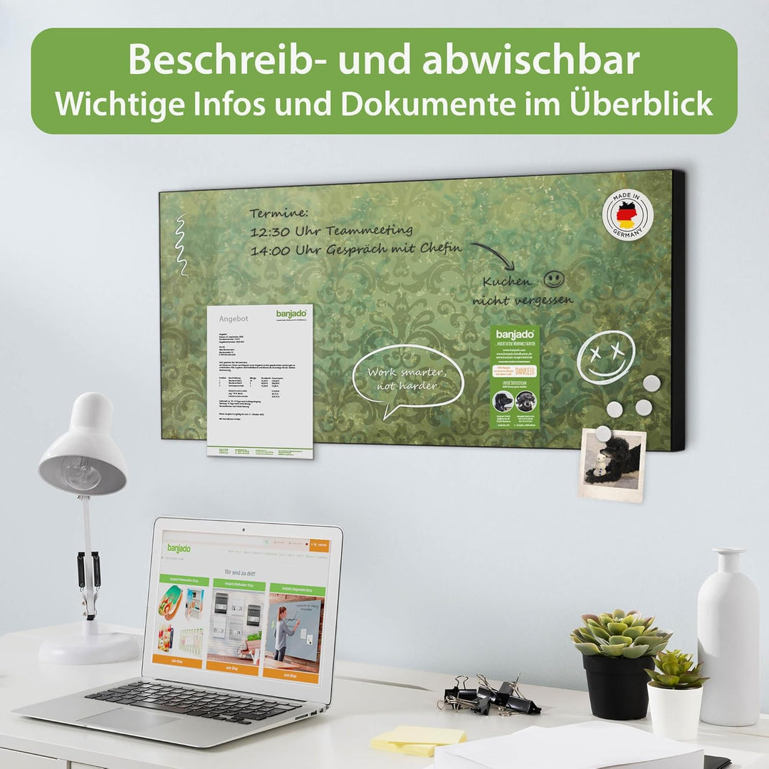 banjado Magnettafel schwarz 78 x 37cm / Magnetwand Metall/Magnetpinnwand als Memoboard/Pinnwand Magn
