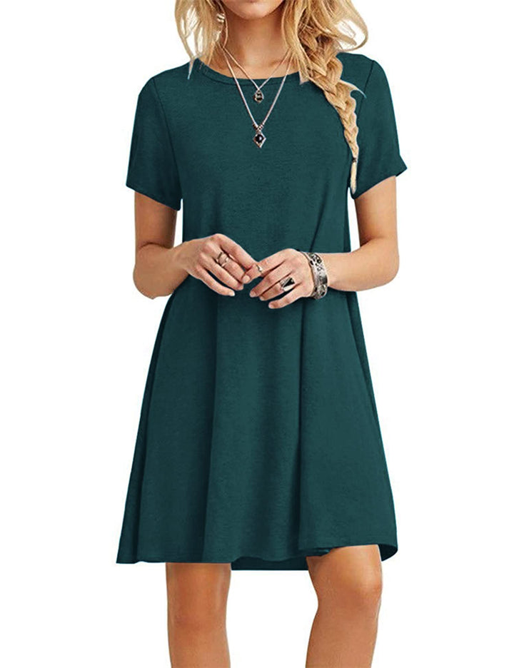 MOLERANI Damen Sommerkleider Casual T-Shirt Kurzarm Strandkleid Loose Swing Damenkleid M Dunkelgrün,