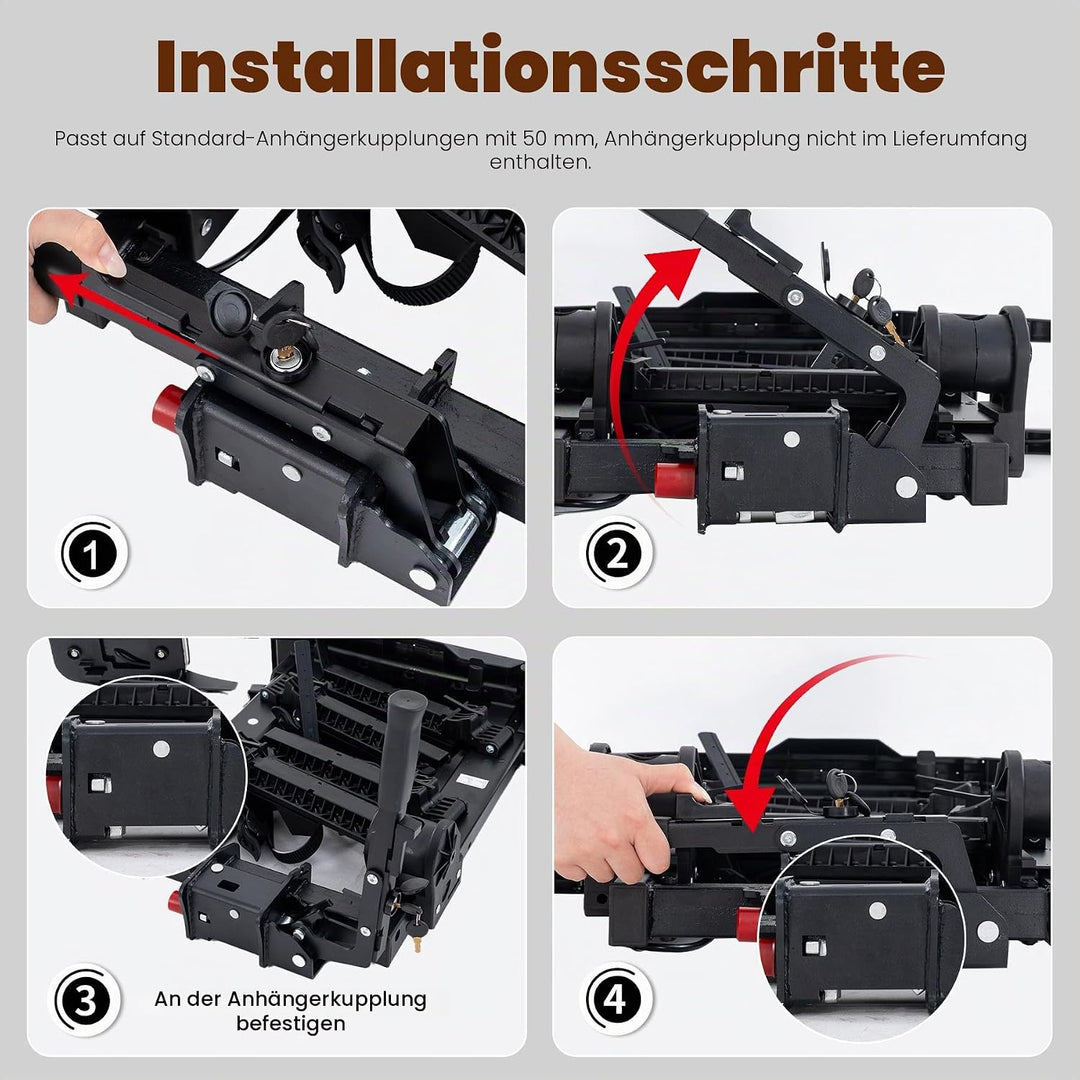 HITWAY Fahrradträger für 2 E-Bikes, 60 kg Tragfähigkeit, klappbare Pedalstützen, LED-Rückleuchten, v